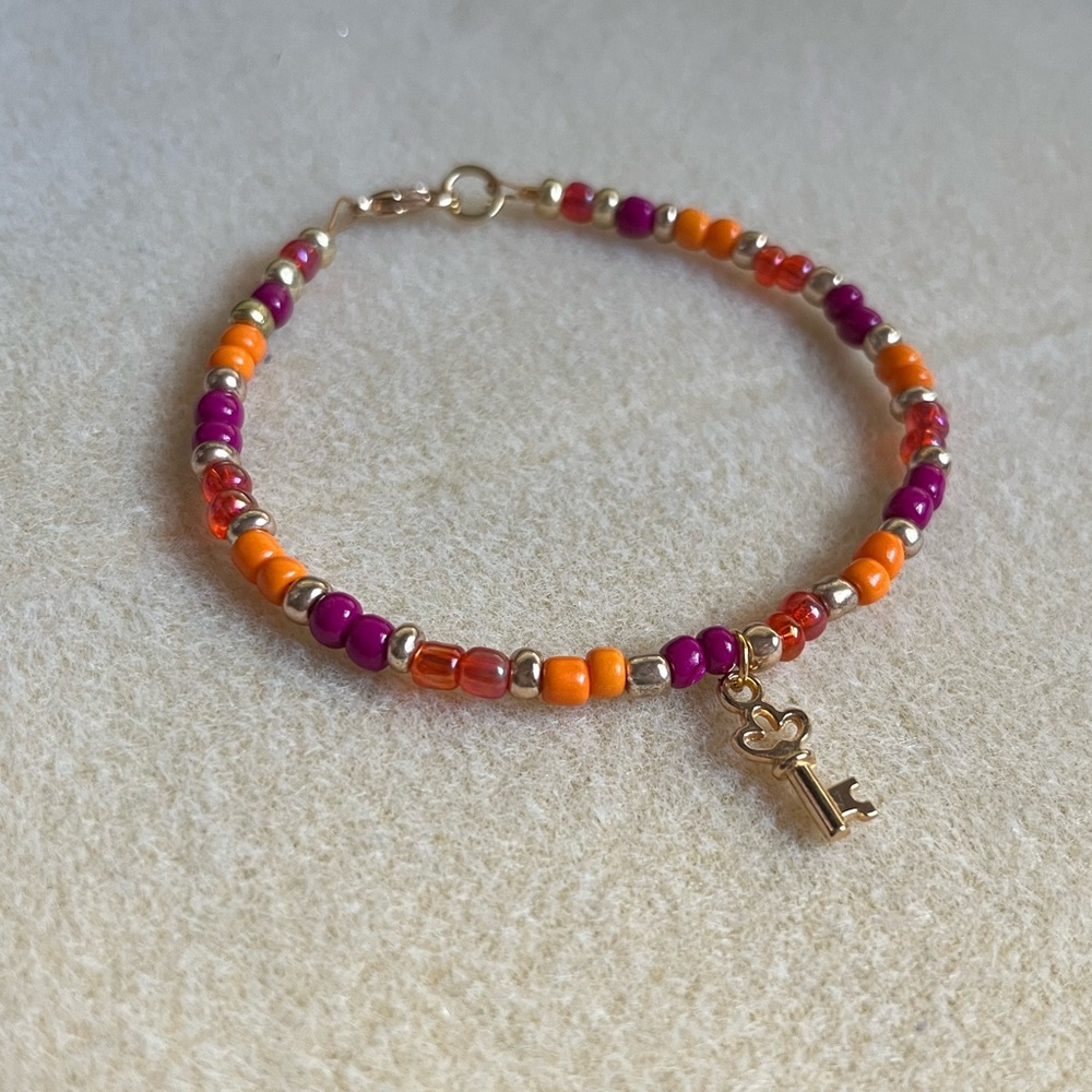 *2 for 20* Pink/Orange/Gold Beaded Key Charm Bracelet